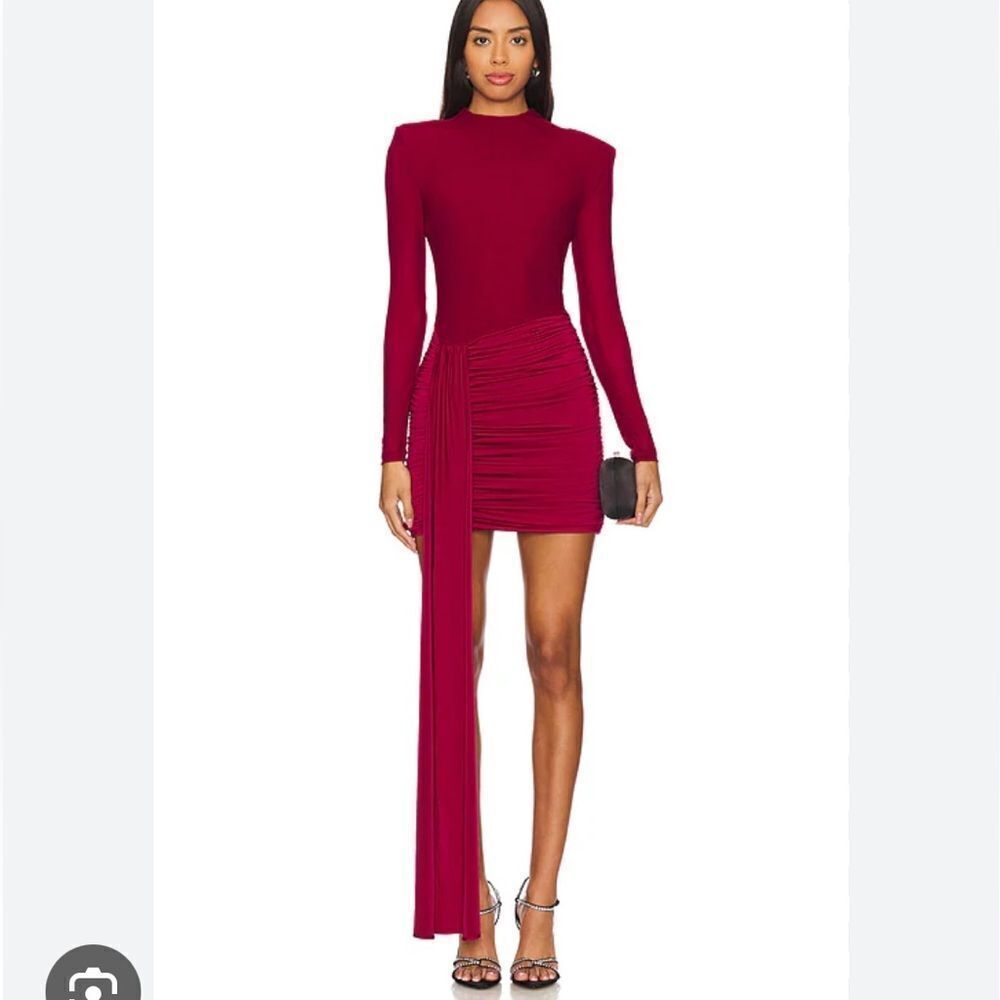 Nookie Enigma Mini Dress Ruby red mesh 
Long Sleeve Burgundy Dress Revolve S